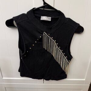 Rhinestone Fringe Keyhole Cropped Tank Top